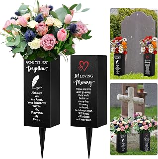 2 Pcs Cemetery Vases for Grave with Stakes, Classic