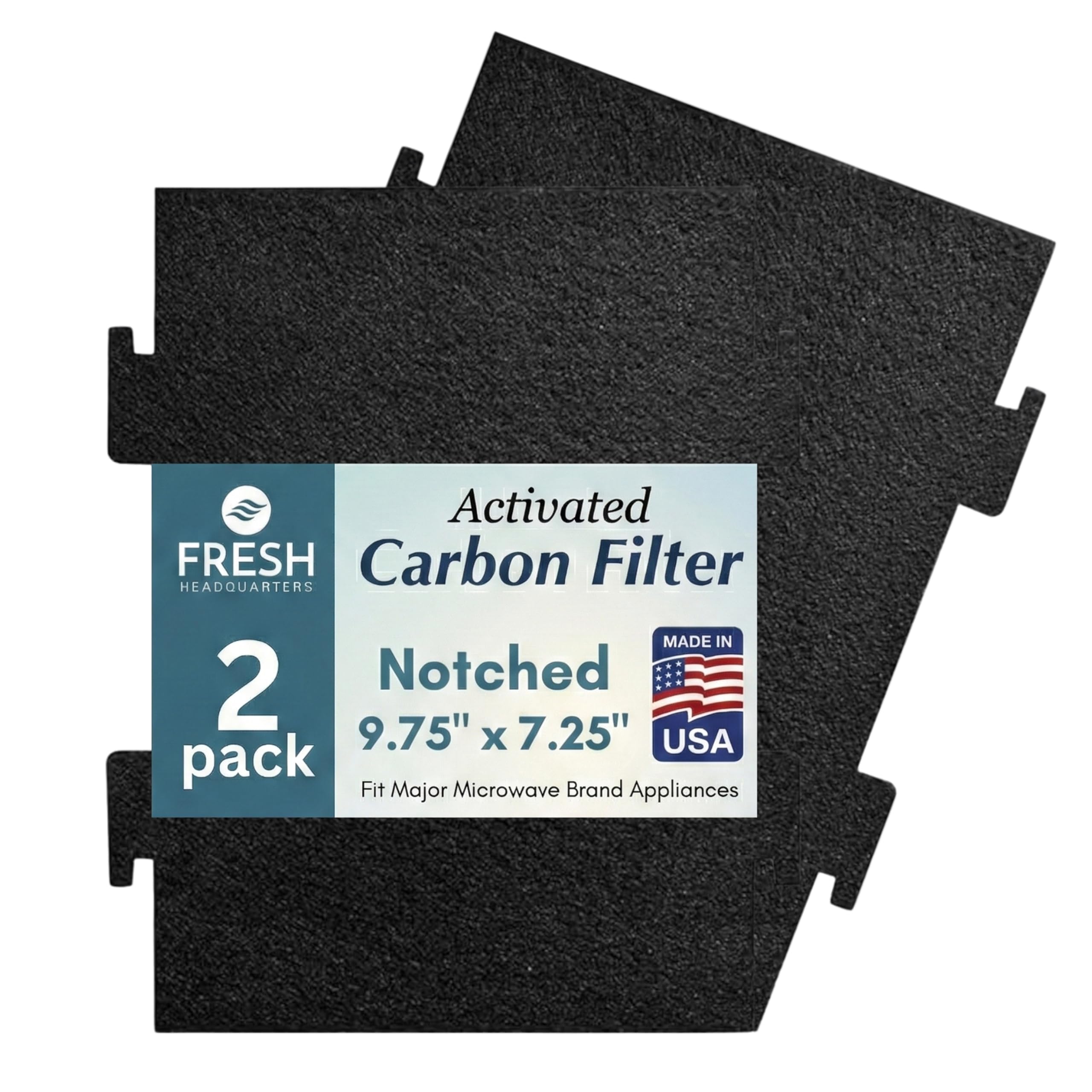 Notched Activated Carbon Microwave Hood Filters - Replacement Filter Compatible for Whirlpool OTR &amp; KitchenAid Models (W1128298) - Microwave Charcoal Filter - 9.75" x 7.25", 2-Pack - Made in USA