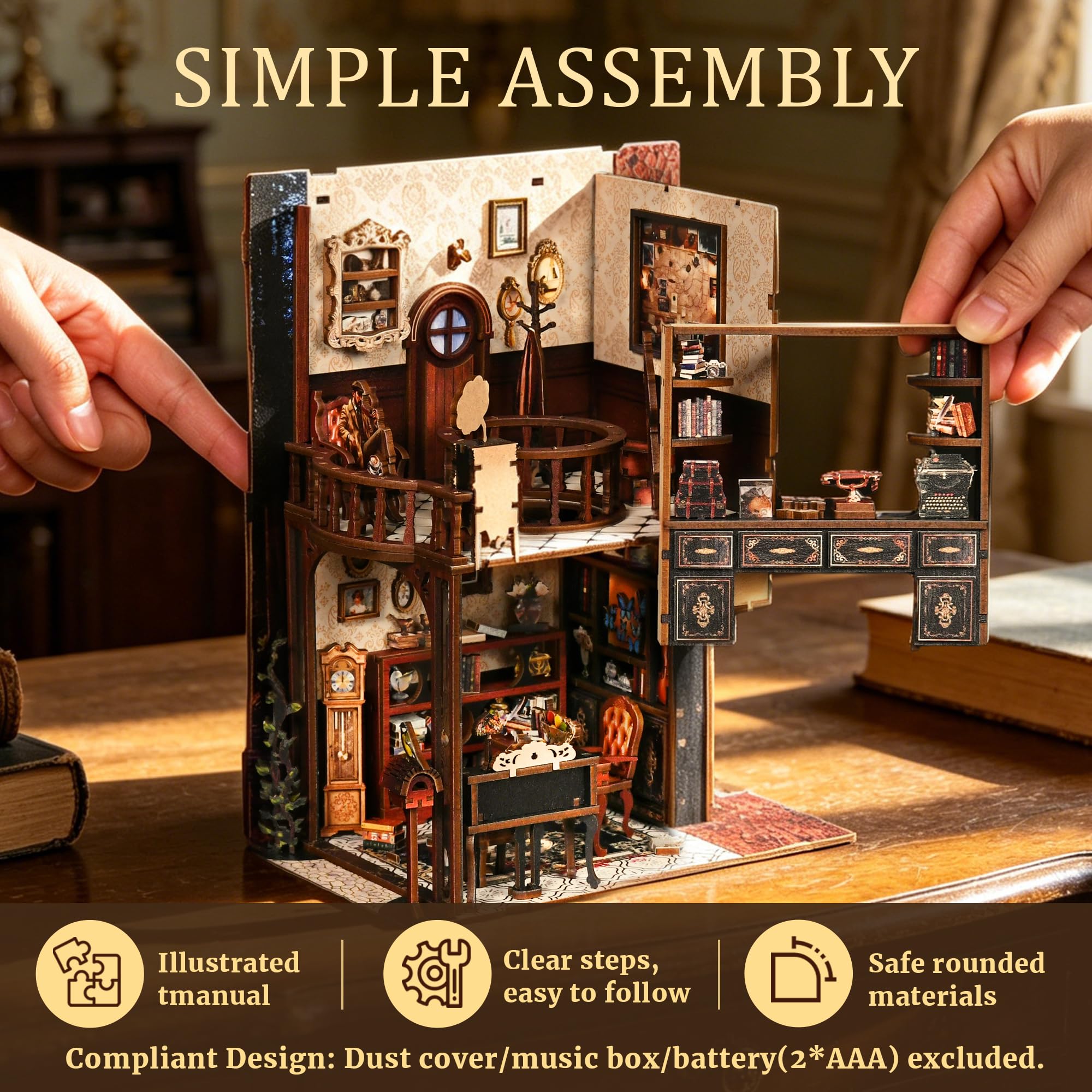 Book Nook Kits for Adults, CRIOLPO DIY Miniature House 3D Wooden Puzzle with Sensor LED Light - Image 6