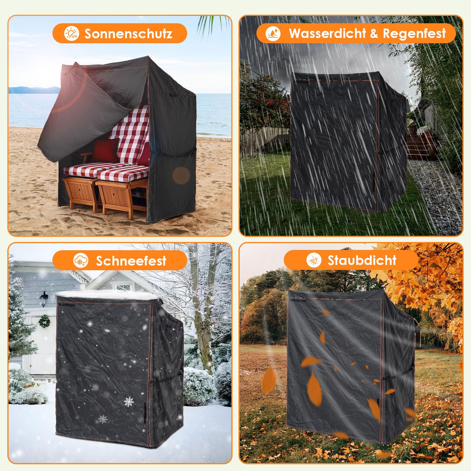 GARPROVM Strandkorb Schutzhülle Winterfest, Strandkorbhülle Wasserdicht 120x90x160/140cm Strandkorb Abdeckung Outdoor, 420D Oxford Gewebe Wetterfest Winddicht Staubdicht Abdeckhaube für Strandkorb