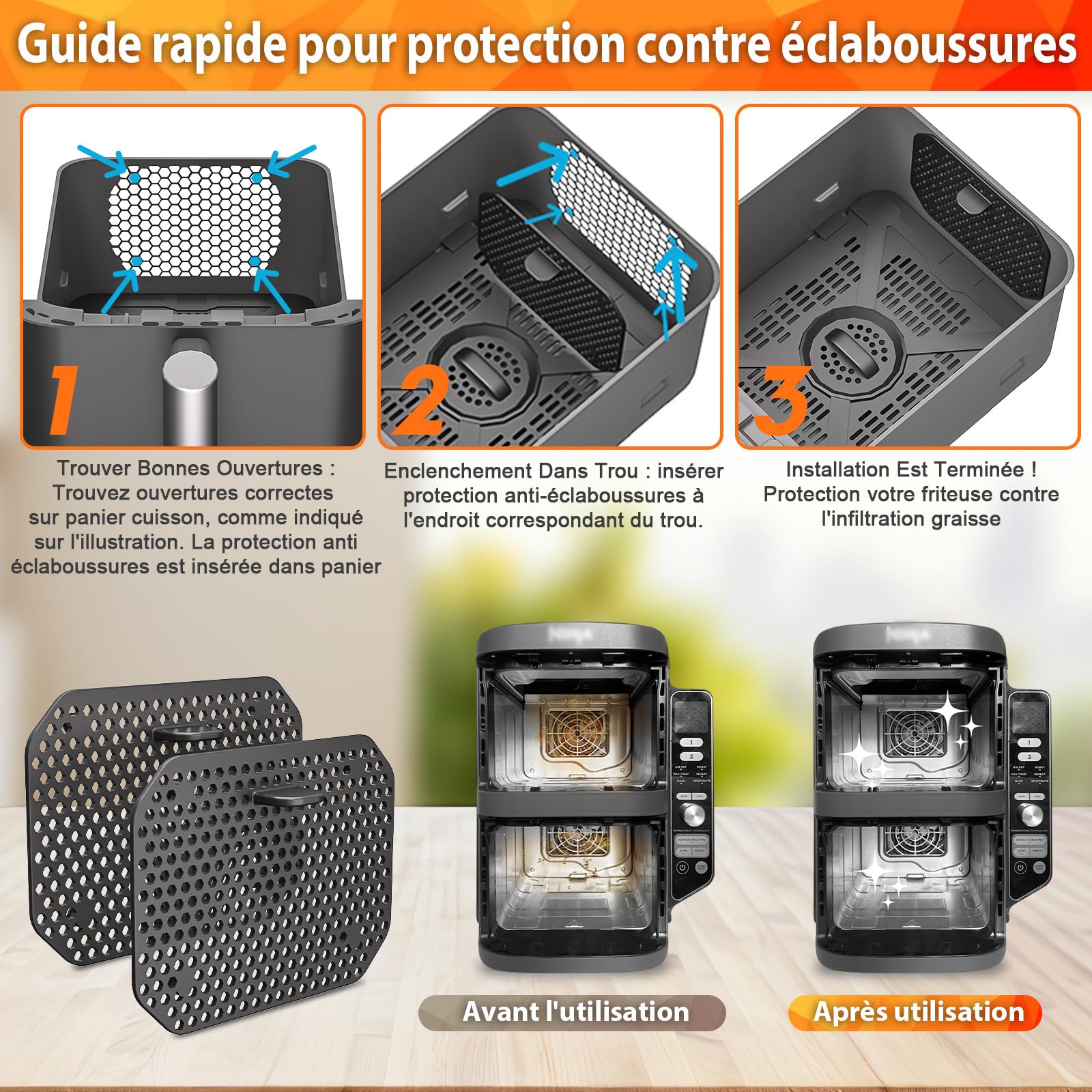 Set di accessori per friggitrice ad aria calda, 18 pezzi, per Ninja AF400EU, AF451EU e SL400EU, cestello doppio XL, 9,5 l, set di stampi in silicone con grill, stampi per pane e