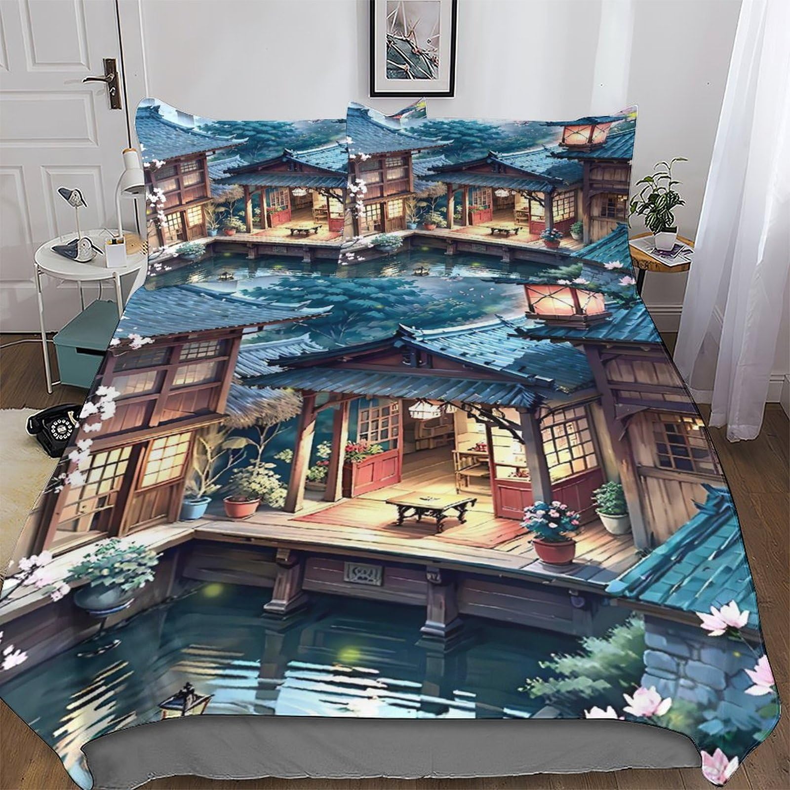Housse de couette Japon 220x240cm anti-froissement en microfibre parure de lit