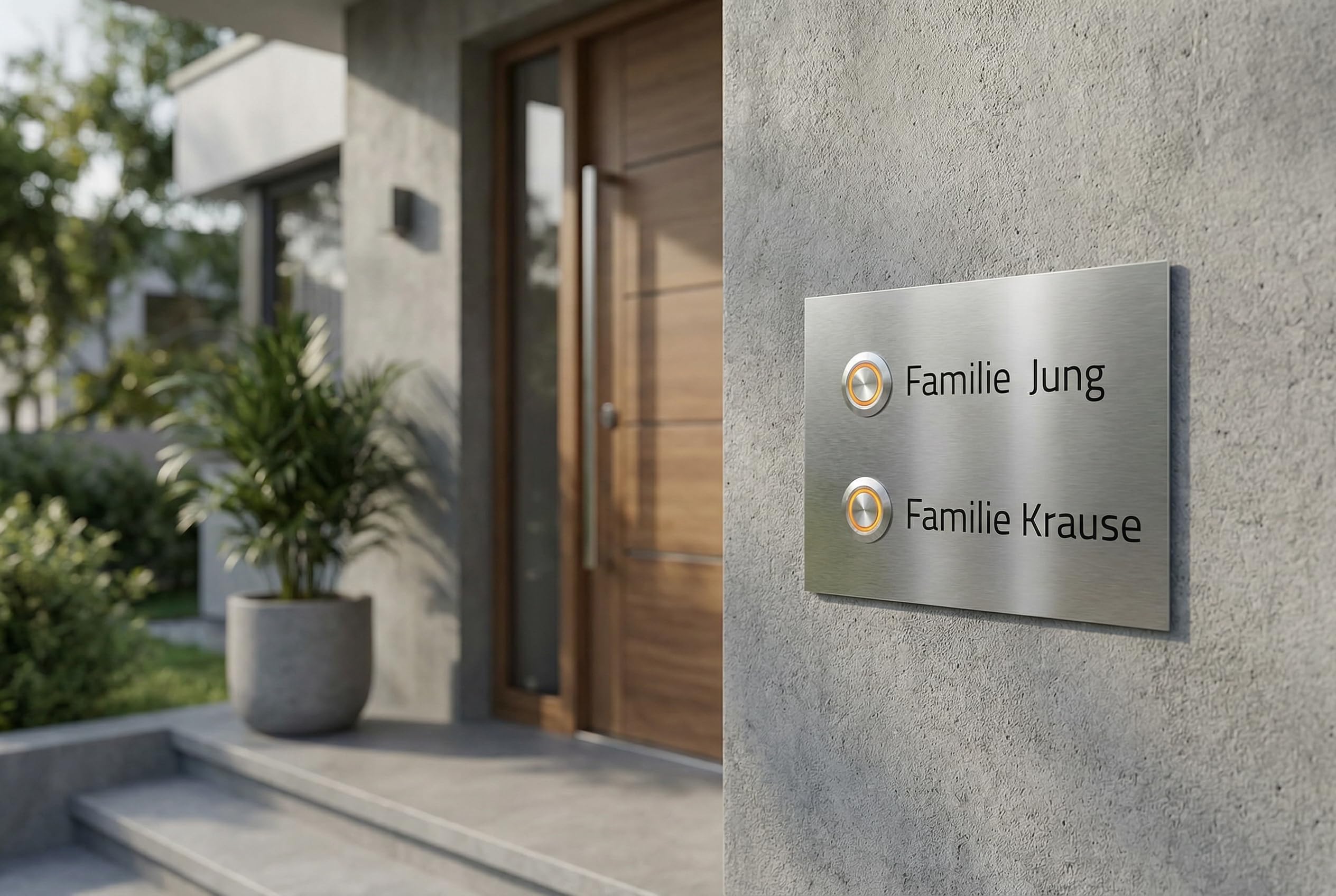Zweifamilienhaus Klingelplatte Frankfurt 140 x 100 X 3mm V2A Edelstal kostenlose Lasergravur (LED weiß)
