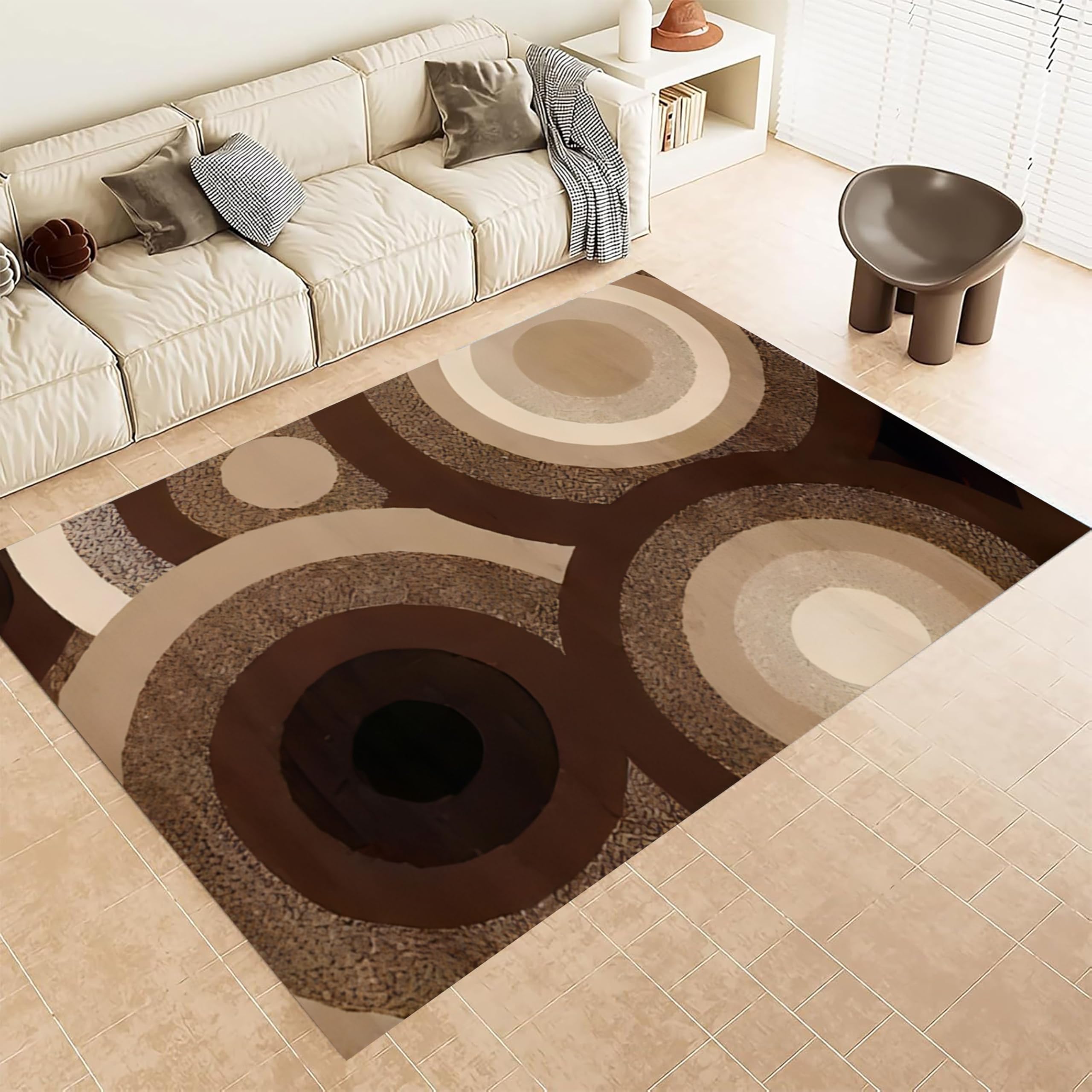 ZCLRUG Brown Abstract Area Rug, 120x180cm, Art Geometric Pattern Cabin Floor Carpet Neutral Rug, Stain Resistant Washable Carpet with Non-skid Rubber Backed for Living Room Bedroom Entryway
