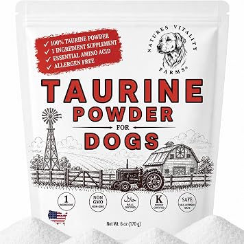 Taurine for Dogs - Taurine Powder Supplement, 500mg, Heart, Brain, Eyes, Muscle, Energy, and Growth, (6oz)