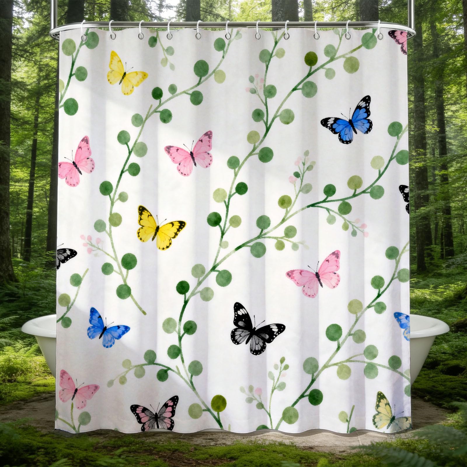 Hongduo 3D Cartoon Butterfly Shower Curtain for Stalls Bathtubs Cartoon Bathroom Decor Shower Curtain Set Polyester Fabric Waterproof 180x180cm/71X71 Inch with Hooks