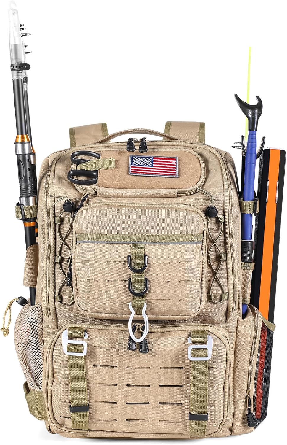 Vomgomfom 37L Fishing Backpack with Fully Waterproof Insulated Lining,Military Survival Molle Back Pack with Laptop Compartment,Earthy Yellow