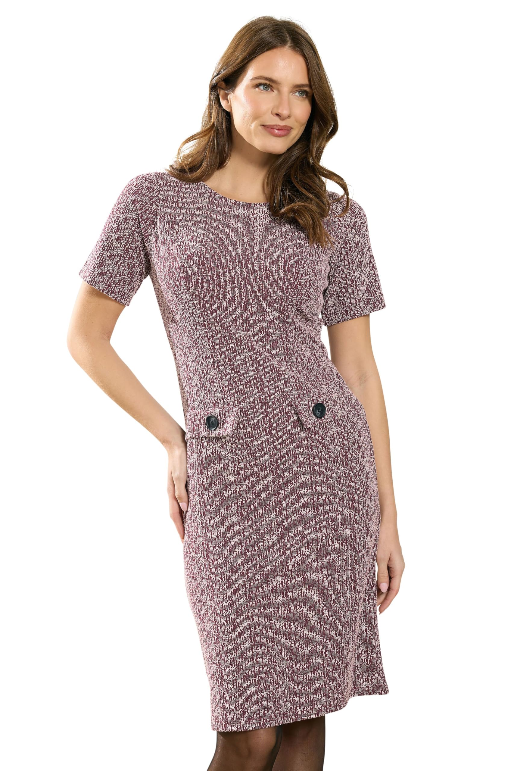 M&Co Women's Red Berry Jacquard Button Detail Midi Dress