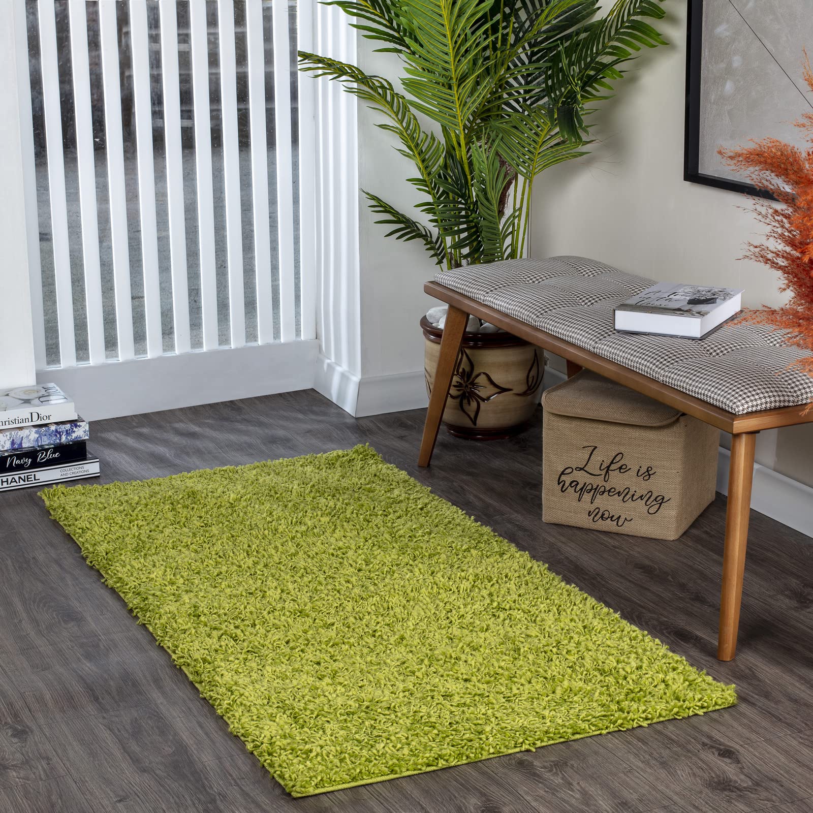 Livabliss Home Shaggy Rug - Modern Runner Rugs Living Room, Hallway 80x150 cm, Soft Shaggy Rugs for Bedroom - Neutral Boho Fluffy Rug, Easy Care Plush Thick Pile - Green