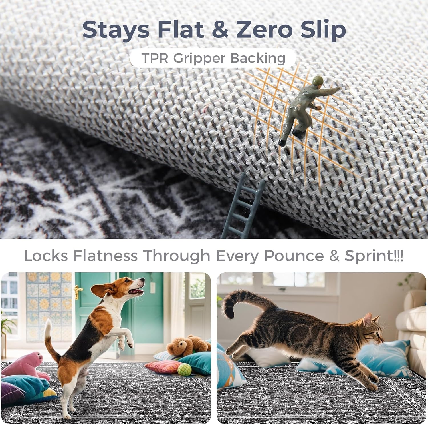 OPPODREAM Thin Vintage Black Area Rugs 5x7, 5 x 7 Retro Washable Rug Non Slip, Low-Pile Faux Wool Carpet, Distressed Floor Mat for Living Room, Bedroom, Kitchen, Office, Dorm, Dinning Room - Image 5