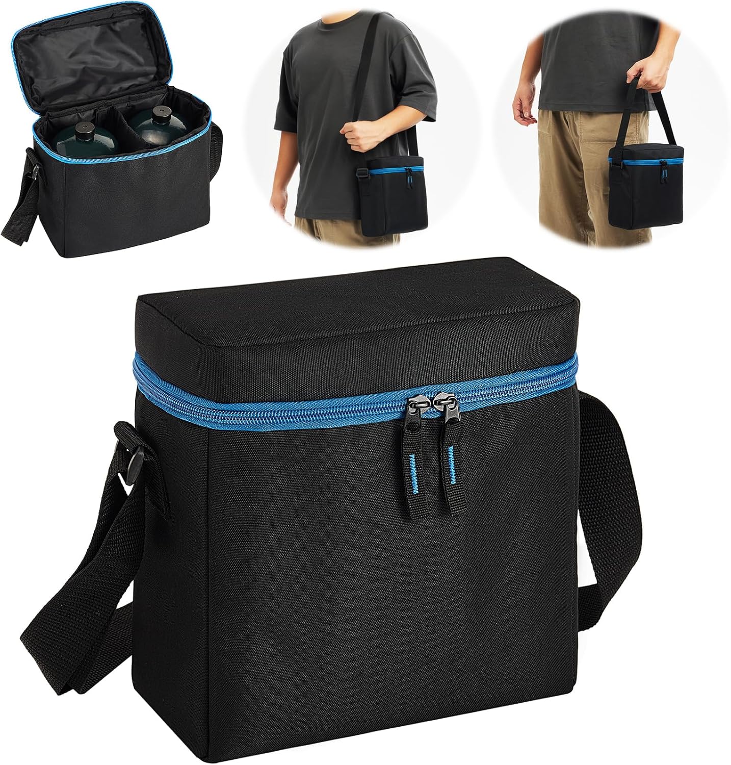 1 LB Propane Tank Carry Bag with Padding, Portable 16 OZ Propane Tank Holder to Hold 2 Pcs Mini Fuel Cylinder, Small Camping Gas Cylinder Storage with Strap, Bag Only