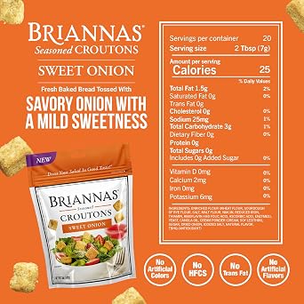 BRIANNAS - Crouton Variety Pack - Parmesan and Fine Herbs, Sweet Onion, and Honey Mustard Croutons - Baked-in Flavor, Crispy Croutons for Salads and More - 5 oz. Bags - 3 Pack