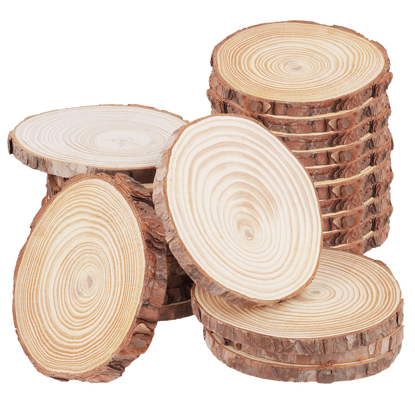 SENJEOK 25 PCS 13-14 cm Wood Log Slices, Unfinished Wooden Discs Circles for Event Decorations, DIY Crafts, Wedding Decor