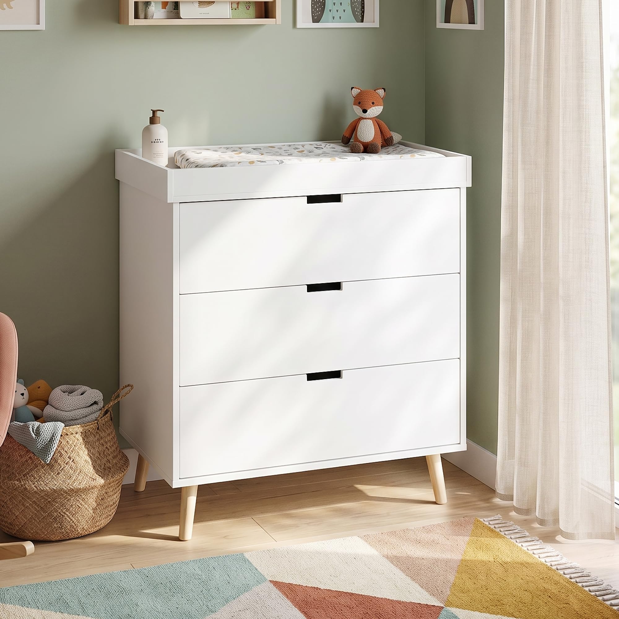 [en.casa] Commode à Langer Sallinrar avec Plan à Langer 92x84x50cm Blanc