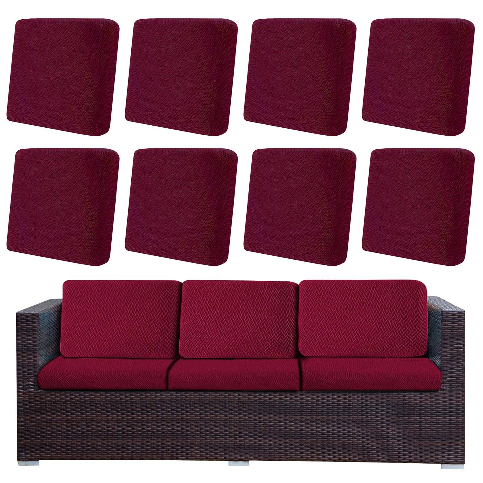 LiveGo Outdoor Patio Cushion Covers, Washable Replacement Slipcovers for Outdoor Sofa & Couch Cushions, Soft & Durable Seat Protectors for Patio Furniture (8, Wine red) — image 1