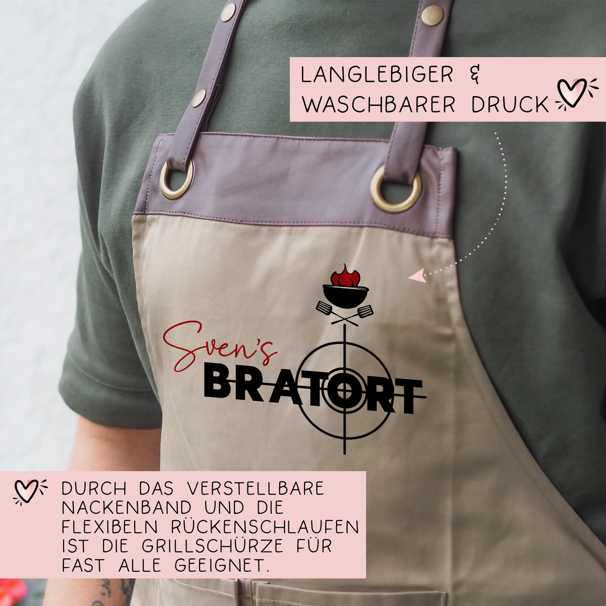 Personalisierte Grillschürze Grill-Schürze für Männer Grillmeister Schürze mit Kunstleder Applikation | Kochschürze | Grillschürze mit Wunschnamen | Weihnachten