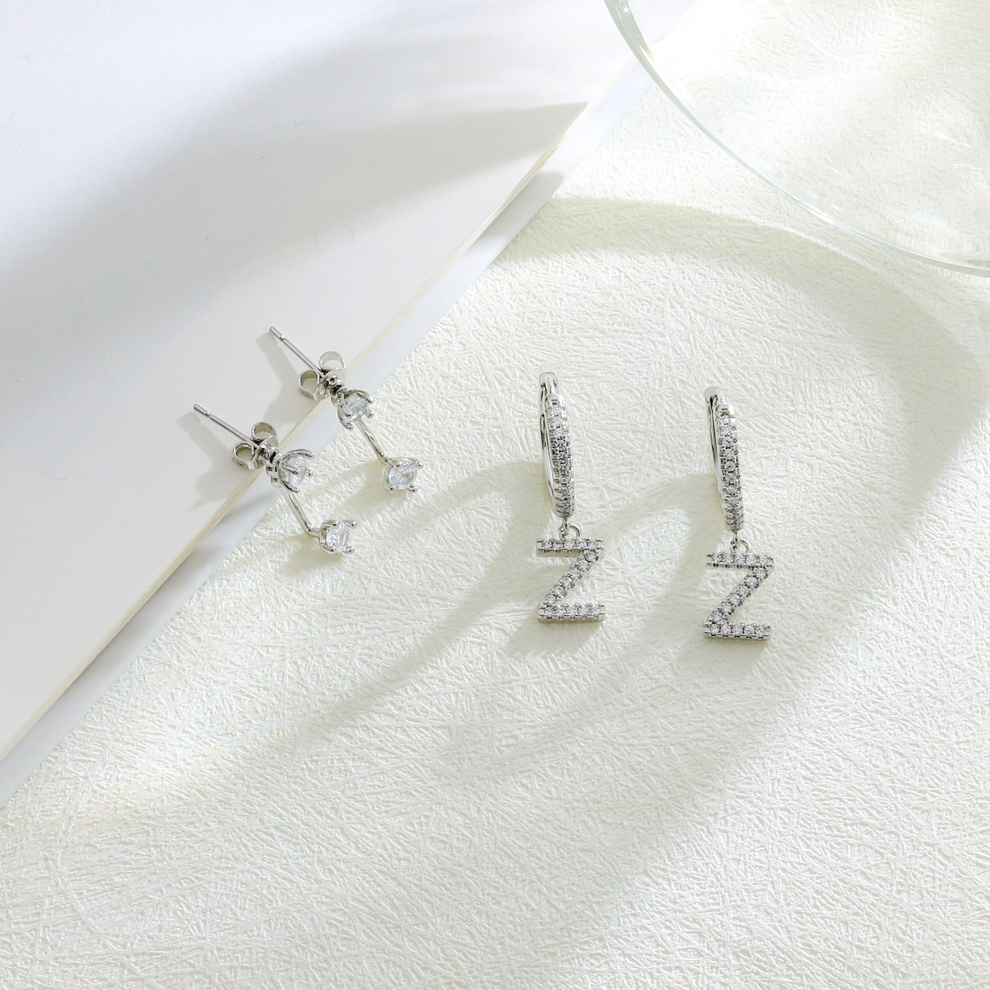 Seleneva 2 Paia Orecchini Cerchio Donna, Argento 925 Iniziale Orecchini a Cerchio A-Z Ipoallergenico Orecchini a Lobo Piccoli per Fori Multipli