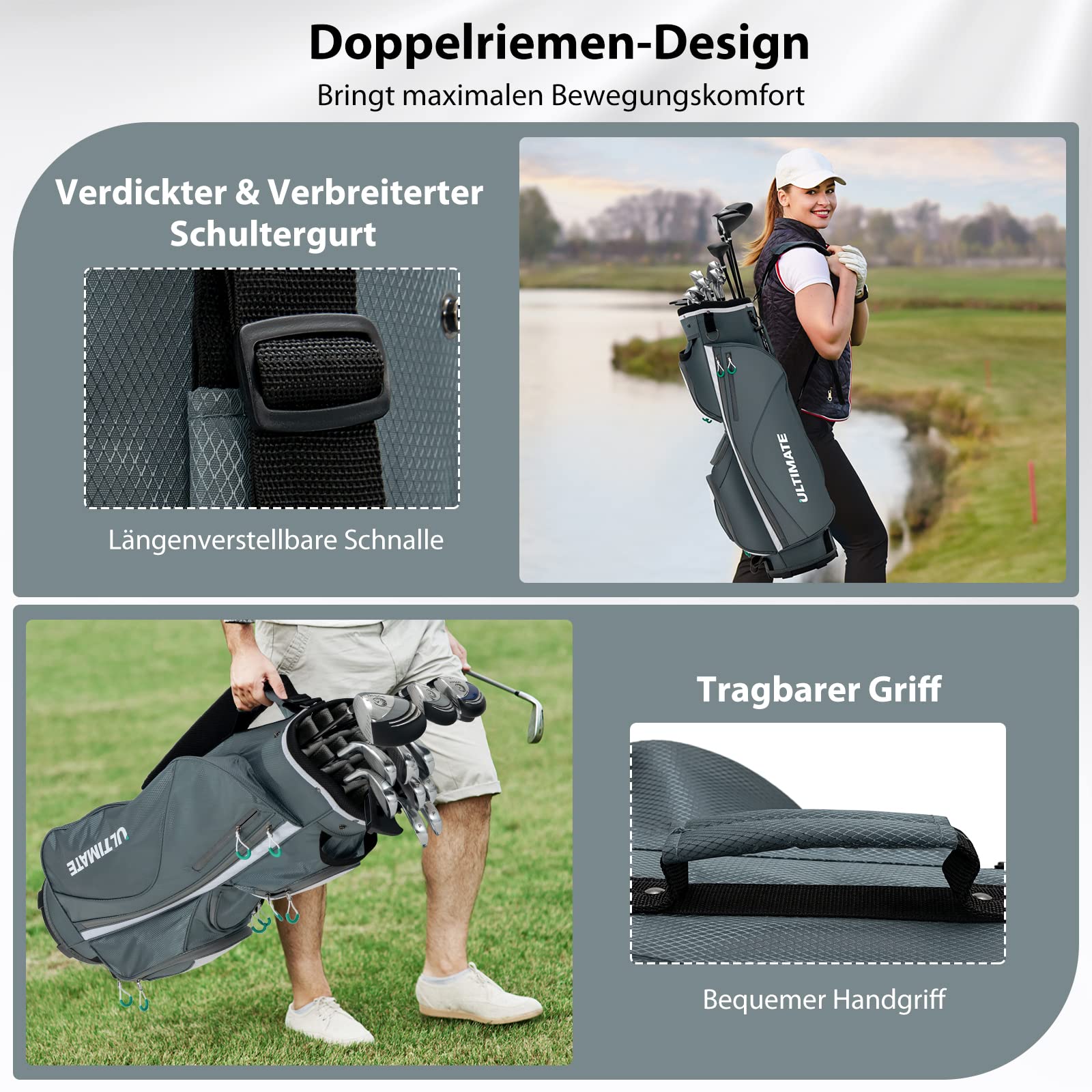 COSTWAY Golfbag, leichtes Golf Cart Bag, mit Regenhaube, 14er Einteilung von Schlägerfach, auch zur Nutzung auf Golf Trolley und Golf Cart, 7/8 Reißverschlusstaschen