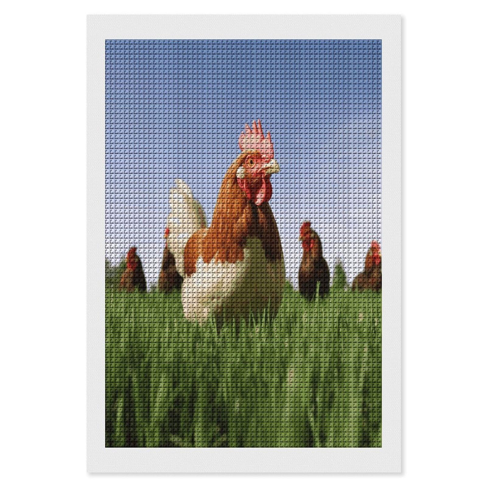 FodPand Funny Chicken Grass Diamond Painting Kit for Beginner Fun 5D DIY Crafts for Adults Diamond Art Kits Square Diamond Art Canvas Painting Gem Art Crafts for Home Wall Decor 8"x12"