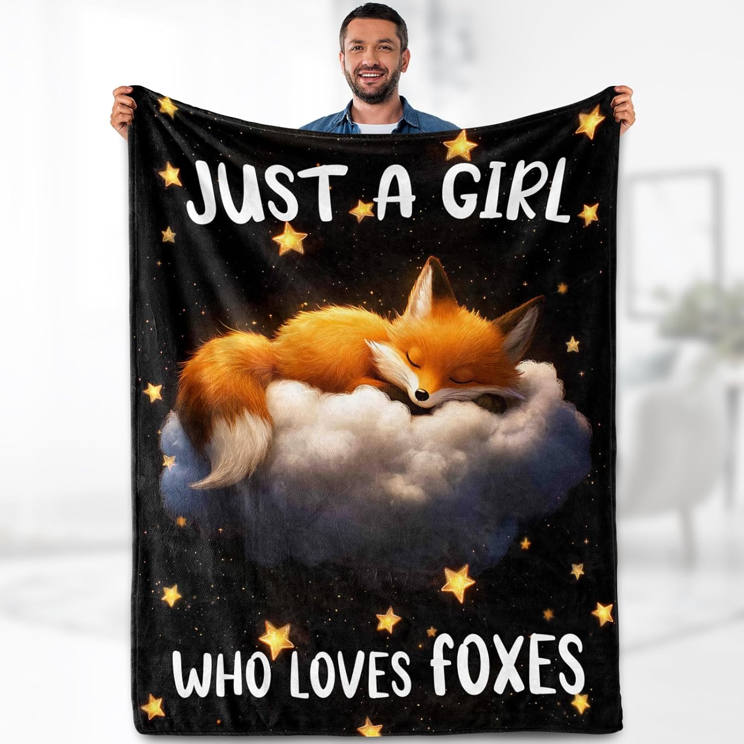Fox Blanket Gifts for Kids Woman - Just A Girl Who Loves Foxes Themed Cute Animal Lovers Throw for Teen Adults Soft Fleece Cozy Bed Couch Decor Birthday Christmas Lightweight Blanket 50"x60"