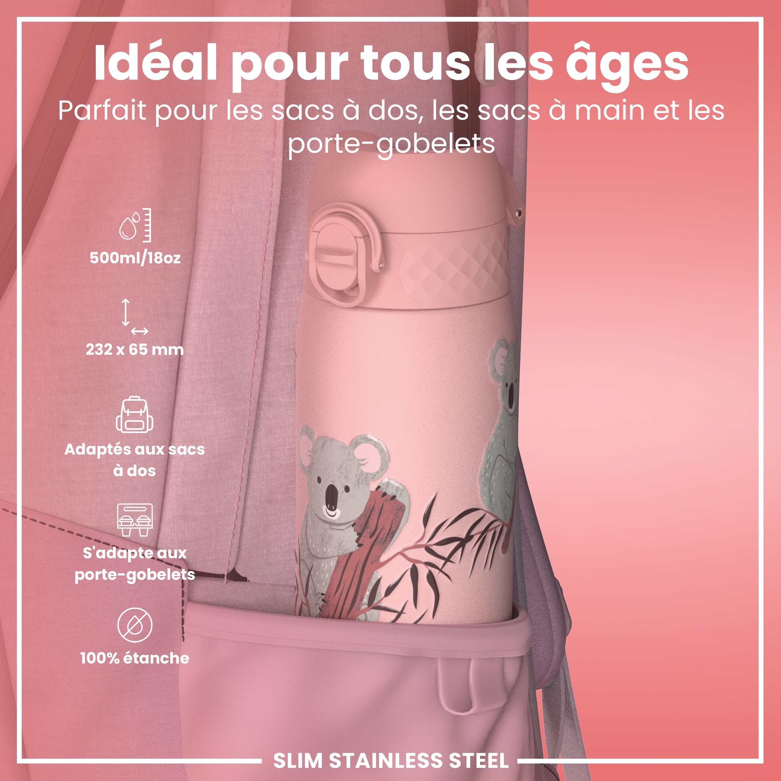 Gourde ION8 En Acier Inoxydable 600 Ml – Anti-fuite, Ouverture Facile, Verrouillage, Lave-vaisselle – Motif Engins De Chantier