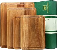 AzrHom Acacia Wood Cutting Board Set of 4 - Large Butcher Blocks w/ Juice Groove, Handles, Non-Slip Mats (16x12, 14x10, 2x11x8) - Kitchen Charcuterie Gift Box