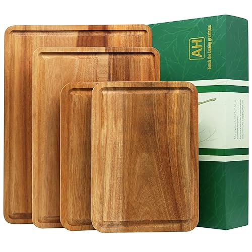 Large Wood Cutting Boards Set of 4 for Kitchen Cheese