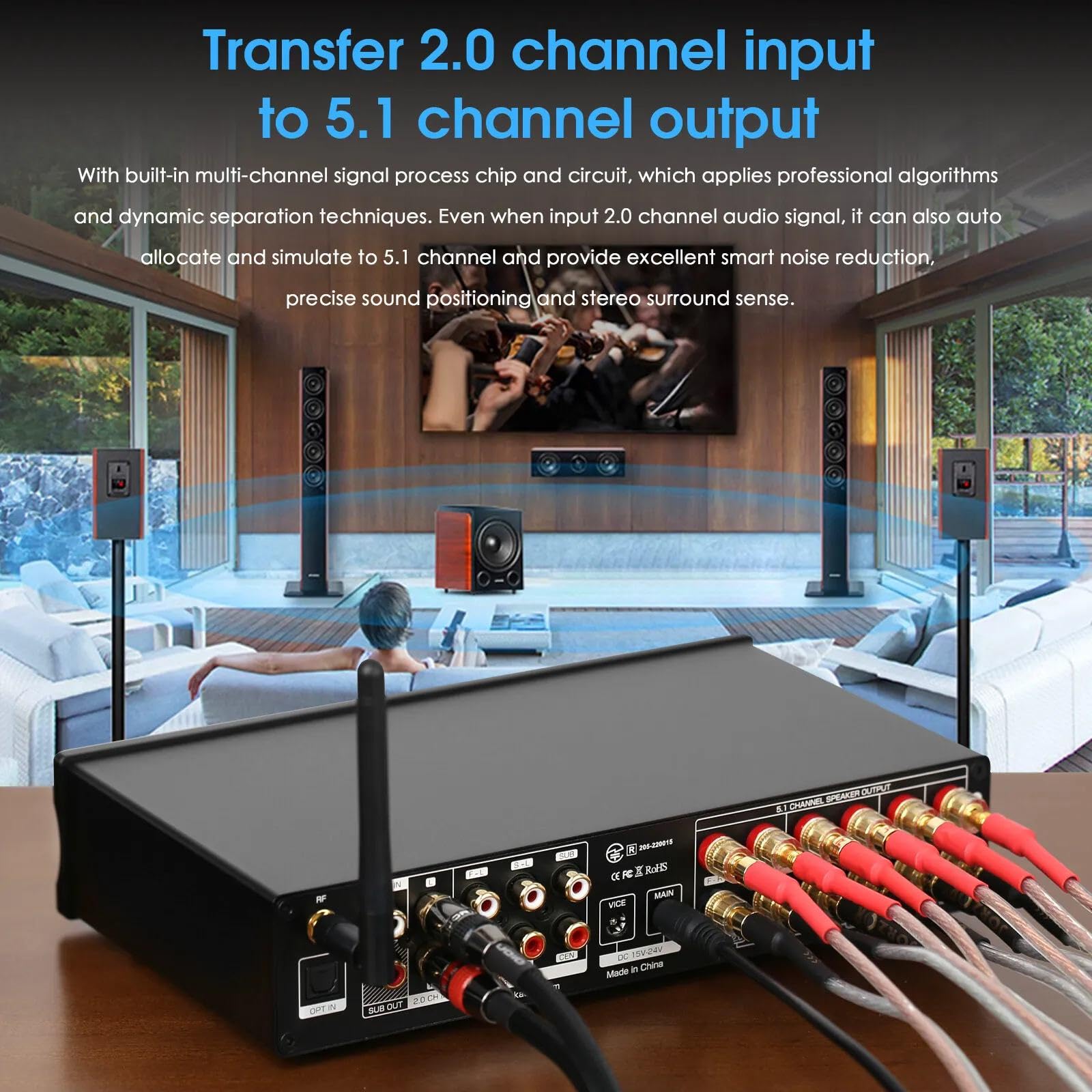 Nobsound HiFi 5.1 canali Bluetooth amplificatore stereo per home theater, power amp, subwoofer, amplificatore audio
