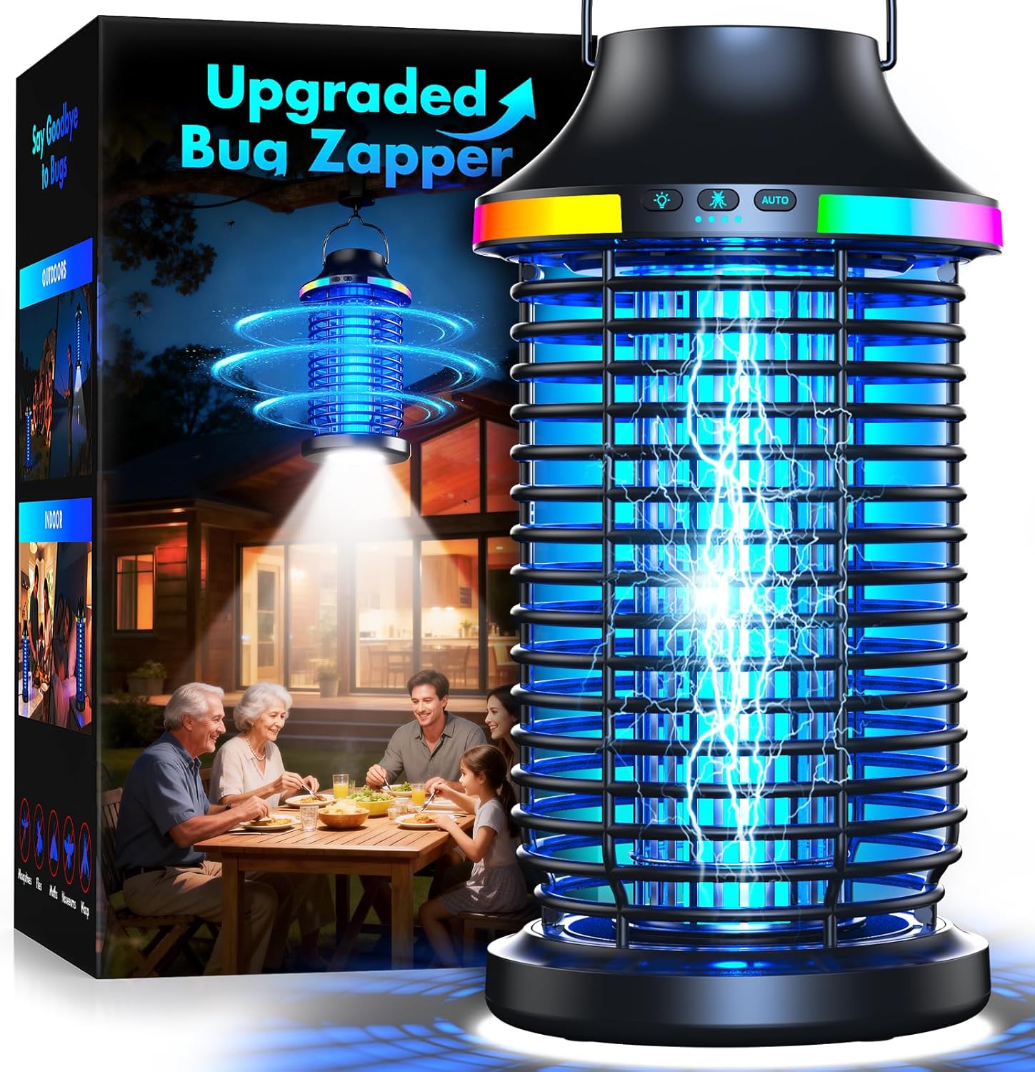 Rechargeable Bug Zapper Outdoor, 4200V Powerful Electric Mosquito Zapper 5-in-1 Portable & Wireless Bug Zapper Outdoor Cordless with 5000mAh Battery, Outdoor Fly Zapper Waterproof for Patio Camping