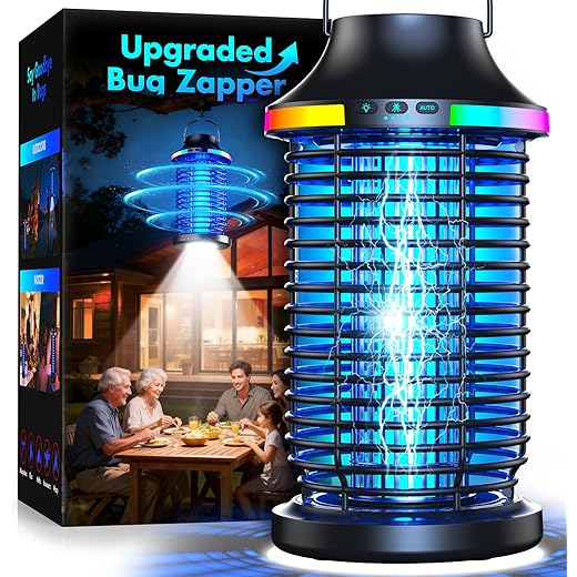 Rechargeable Bug Zapper Outdoor, 4200V Powerful Electric Mosquito Zapper 5-in-1 Portable & Wireless Bug Zapper Outdoor Cordless with 5000mAh Battery, Outdoor Fly Zapper Waterproof for Patio Camping