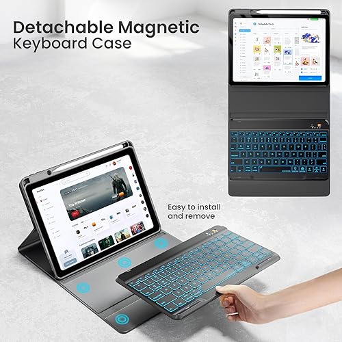 Miniatura 8 de Funda magnética con teclado para iPad Air de 5 4 generación de 10.9 pulgadas Pro 11 1234, retroiluminación de 7 colores con soporte para lápices