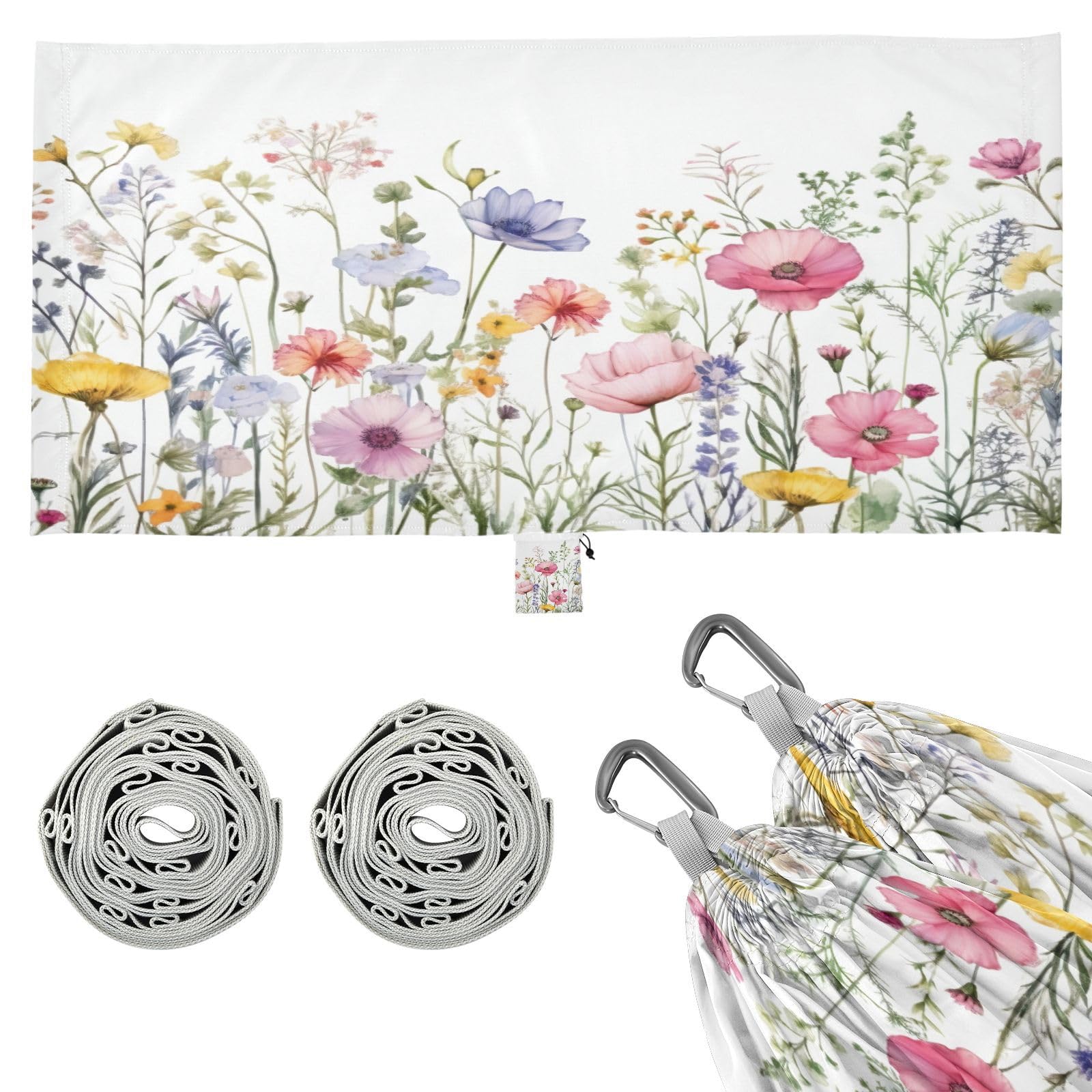 SDMKA Wild Flowers Camping Hammock, 330 lbs with 2 Tree Straps, Carry Bag, Single Portable Hammock for Outdoor/Indoor, Hiking, Beach, Backpacking, Travel