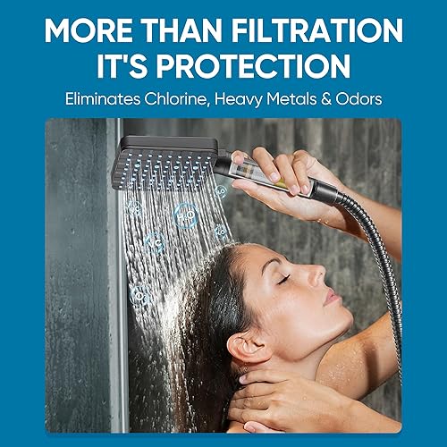 Miniatura 2 de Cabezal de ducha filtrado de Cobbe con mango, cabezal de ducha de alta presión con 6 modos de pulverización con filtros, cuentas de filtros Mate