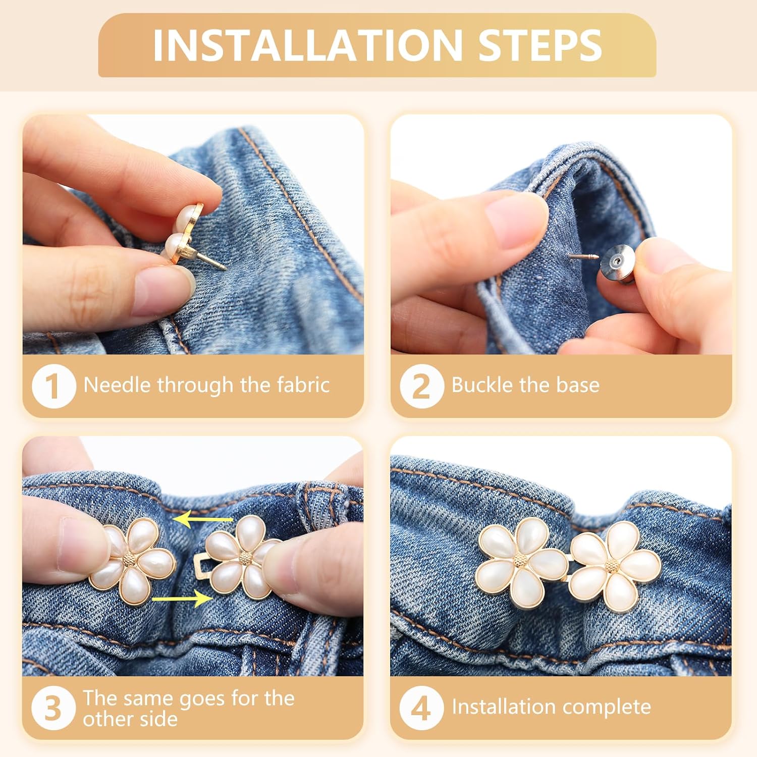 13 Set Pant Waist Tightener Pearl Buttons Pins for Loose Jeans Dress Waist Cincher Clip Reusable Pearl Brooch for Clothing Skirts No Sewing and Tool Accessories