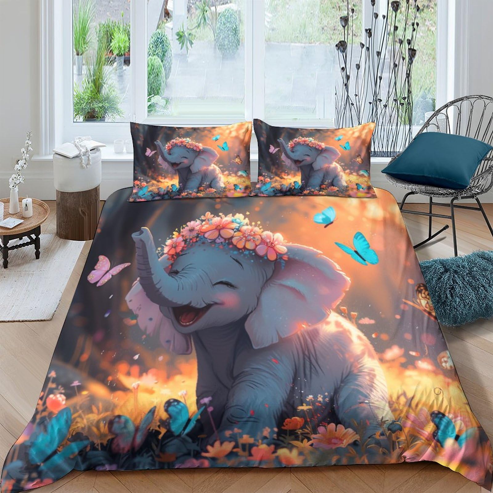 NRAOPEVVD Elephant Duvet Cover Set 3 PCS Hotel Quality Quilt Cover Bedding Bed Covers with Pillowcases with Zipper Closure Breathable Stylish Comforter King（220x240cm）