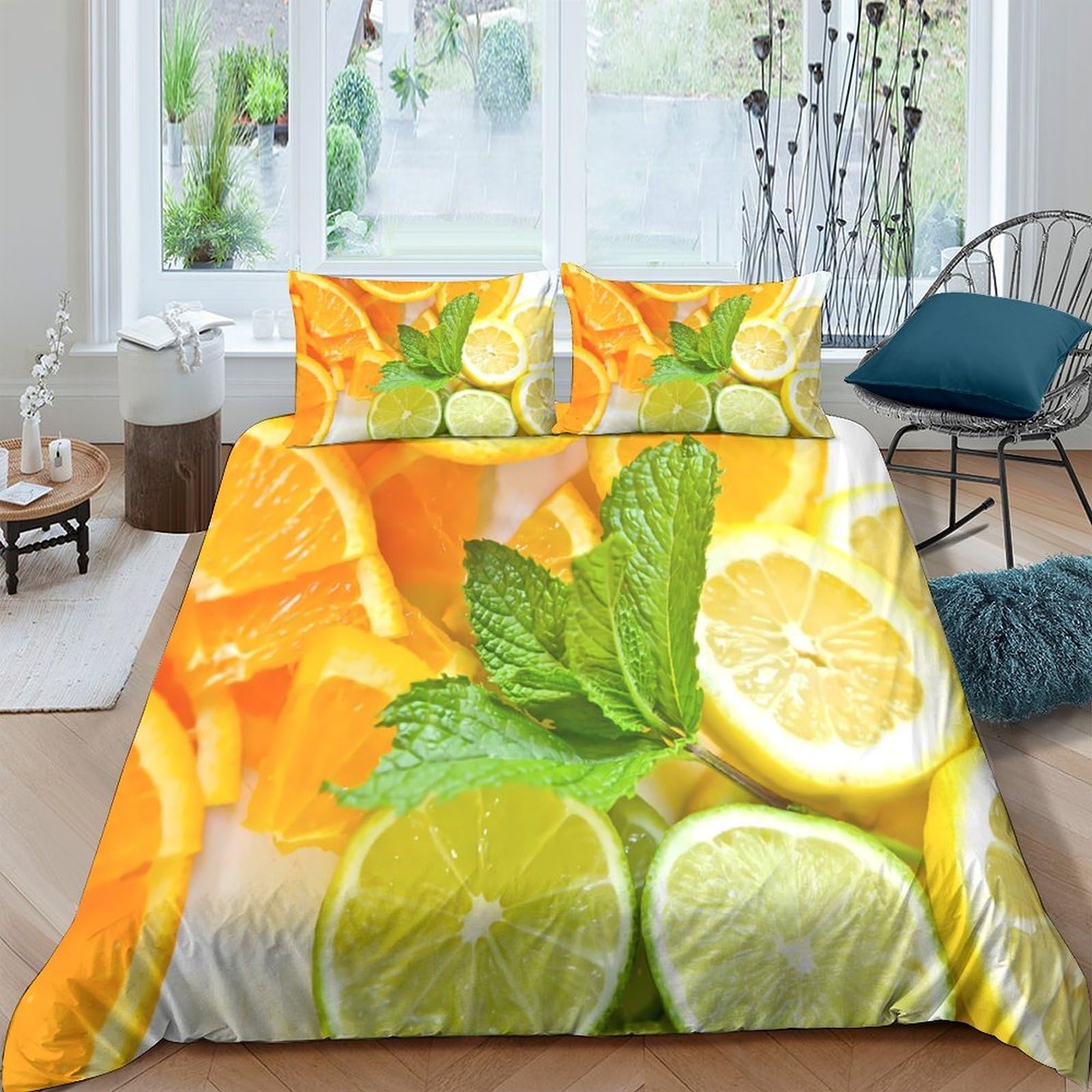 Ctjqhvkz Style-4 3D Printed Citrus Fruit Fitted Sheet Microfiber Orange Lime Lemon Bed Cover Anti-Slip Machine Washable Home Decor Single（135X200cm）