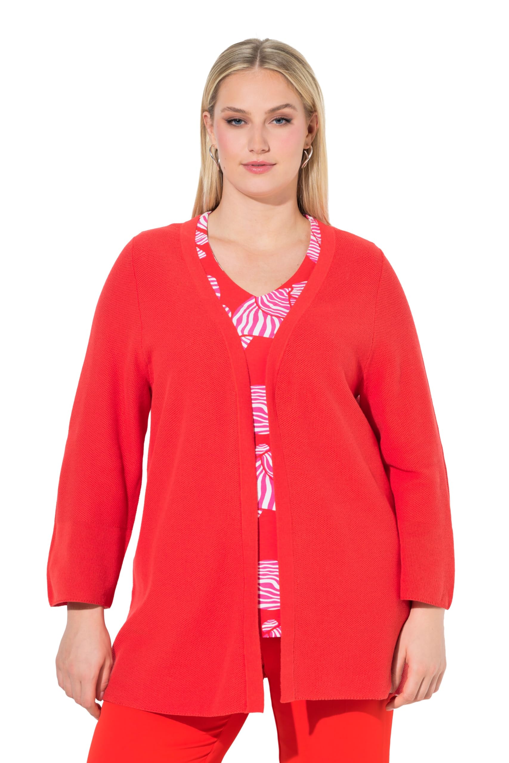 Ulla Popken Damen große Größen Übergrößen Plus Size Strickjacke, A-Linie, offene Form, V-Ausschnitt, 3/4-Arm 836209