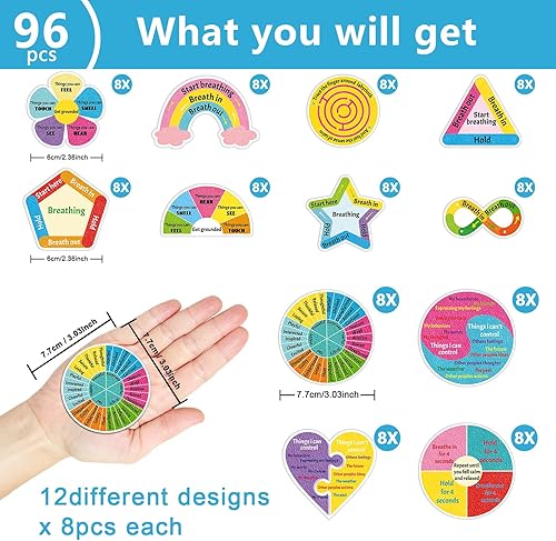 Miniatura 2 de 96 calcomanías sensoriales para calmar el aliento y la ansiedad, reutilizables, tiras calmantes, tiras adhesivas sensoriales para la escuela,