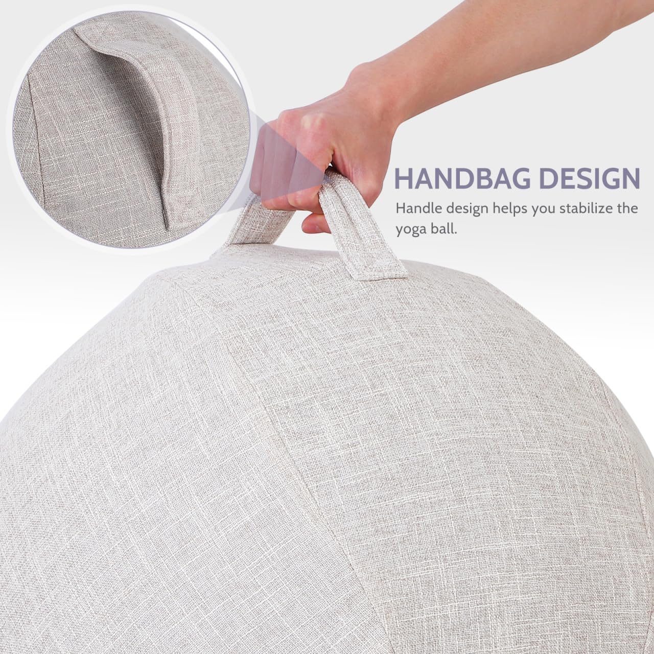 Cabilock Gymnastikball Bezug, Yoga Ball Schutzhülle aus Baumwolle und Leinen, Antistatisch & Atmungsaktiv, Husse für Sitzball zu Hause & Büro, Beige - 55cm