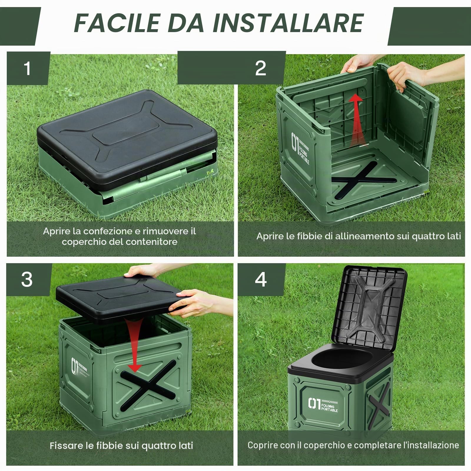 WC Portatile,Water Portatile Adulti,Toilette Portatile Campeggio Pieghevole,WC Portatile Adulti Max 150 kg,Gabinetto Portatile Adulti per Campeggio,Auto,Viaggi (Verde)