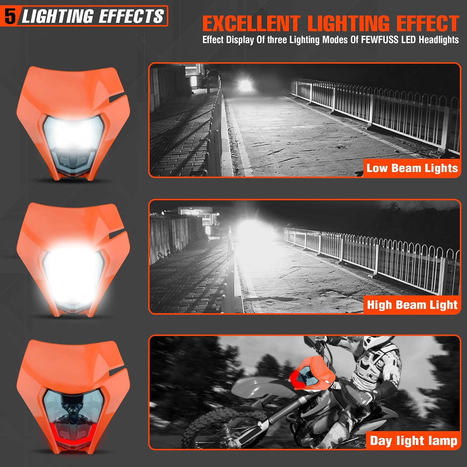 Motorcycle Dirt Bike Headlight LED Universal Enduro Motorcycle LED Headlight Kit Red DRL