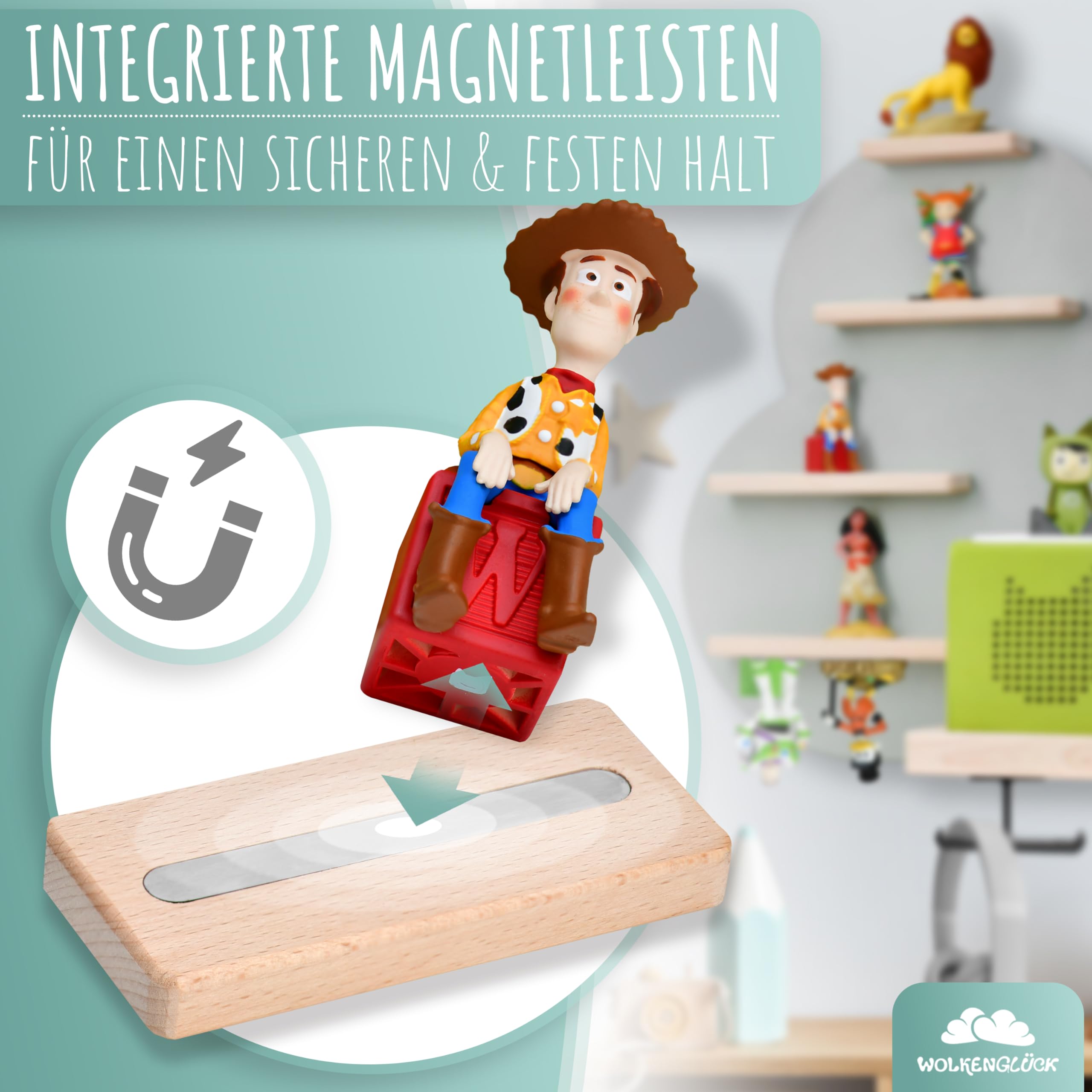 Étagère Murale Magnétique En Forme De Nuage Pour Figurines Tonies - Rangement Enfant Déco Chambre - Bois Blanc