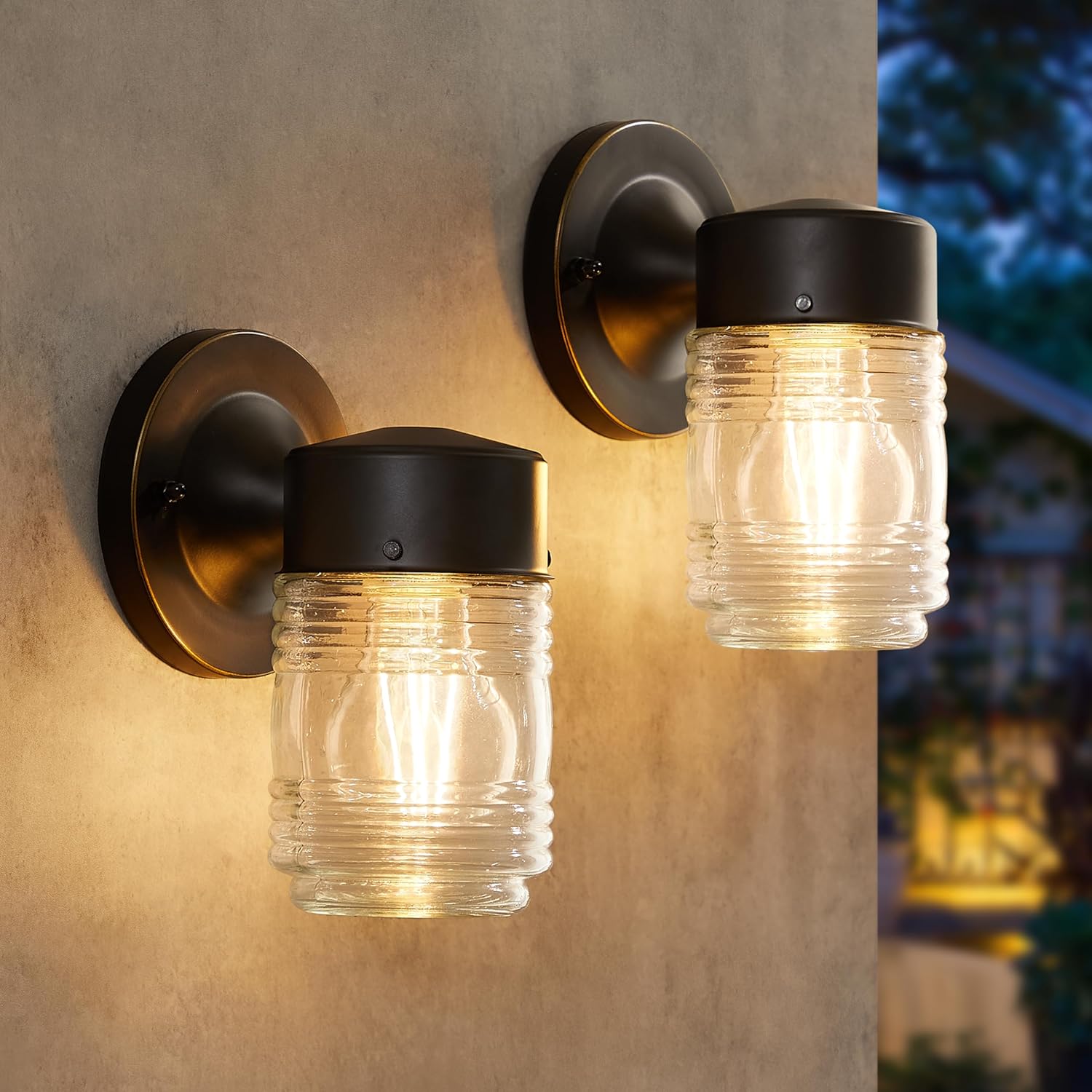 2 Pack Out of doors Wall Lantern, Exterior Waterproof Wall Sconce Mild Fixtures, Black Entrance Door Lighting with Clear Glass Shade, Anti-Rust E26 Socket Porch Lights for Entryway
