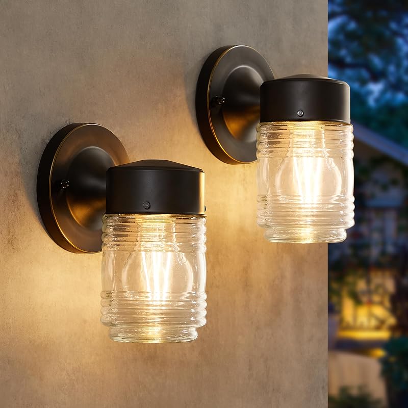 2 Pack Outdoor Wall Lantern,Exterior Waterproof Wall Sconce Light Fixtures | Black Front Door Lighting with Clear Glass Shade, Anti-Rust E26 Socket Porch Lights for Entryway