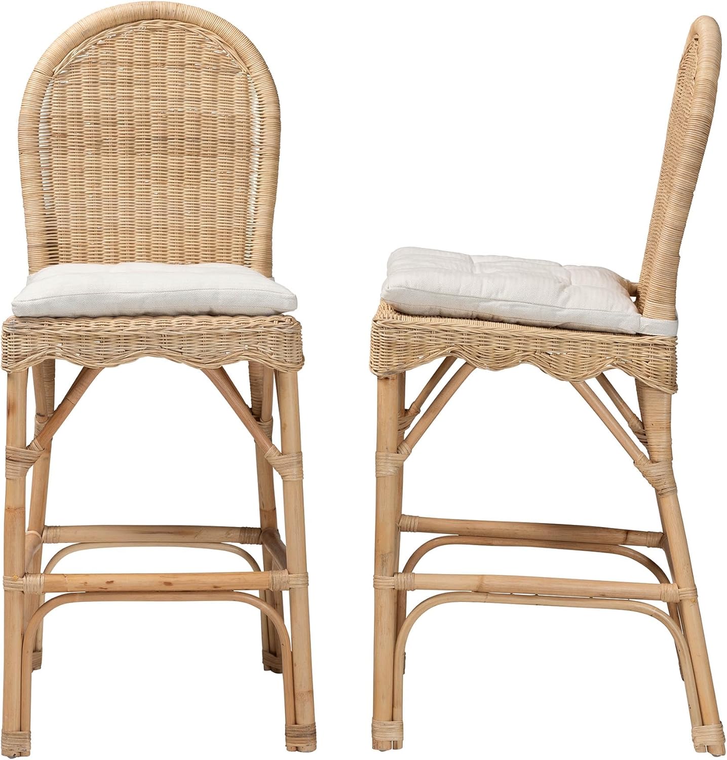 bali & pari Bilu Bohemian Natural Rattan 2-Piece Bar Stool Set