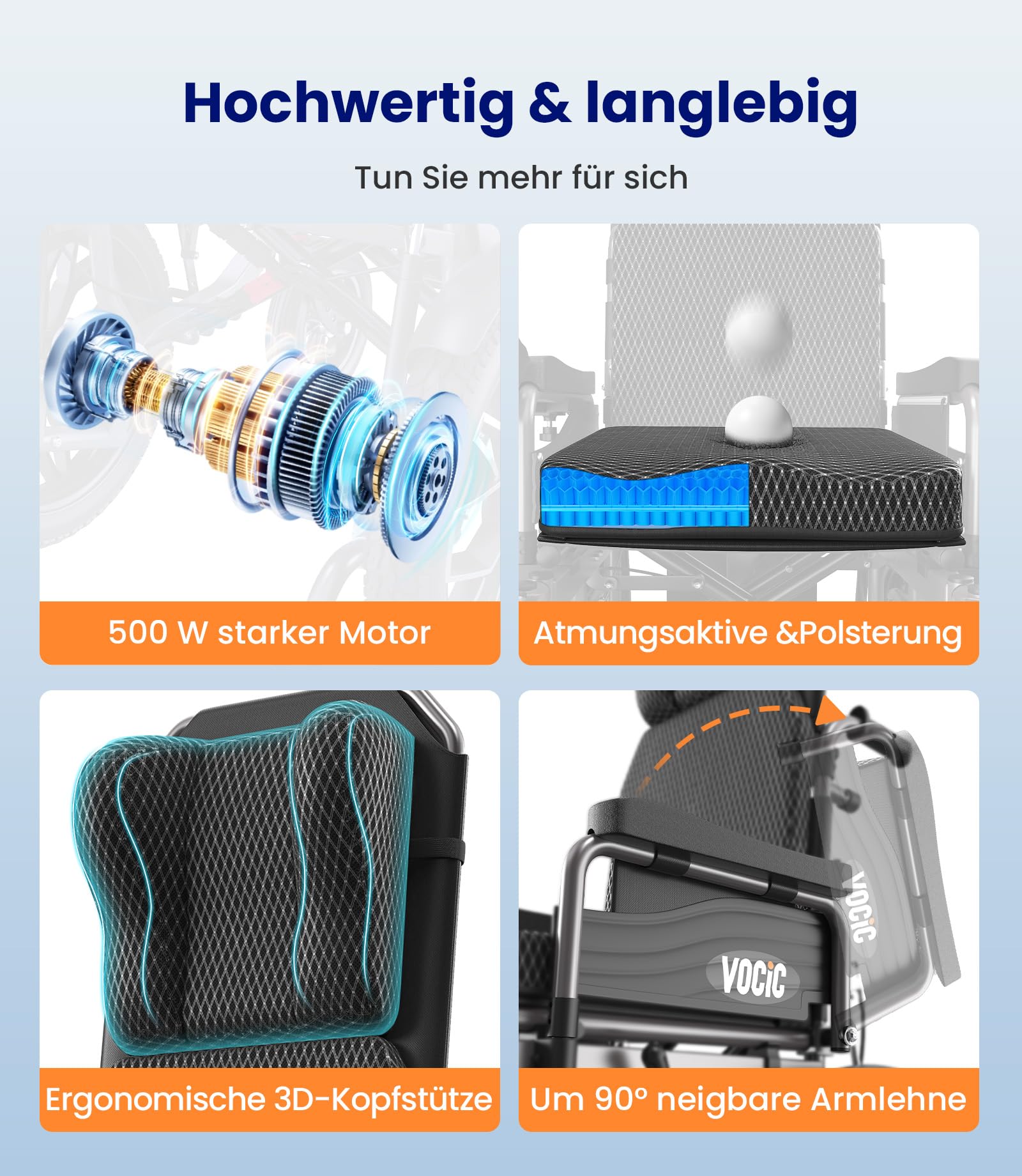 VOCIC V57 Sedia a rotelle ergonomica elettrica pieghevole leggera | Carrozzina elettric per disabili con schienale regolabile a 165° sedia a rotelle elettrica da 30 chilometri, fino a 150 kg
