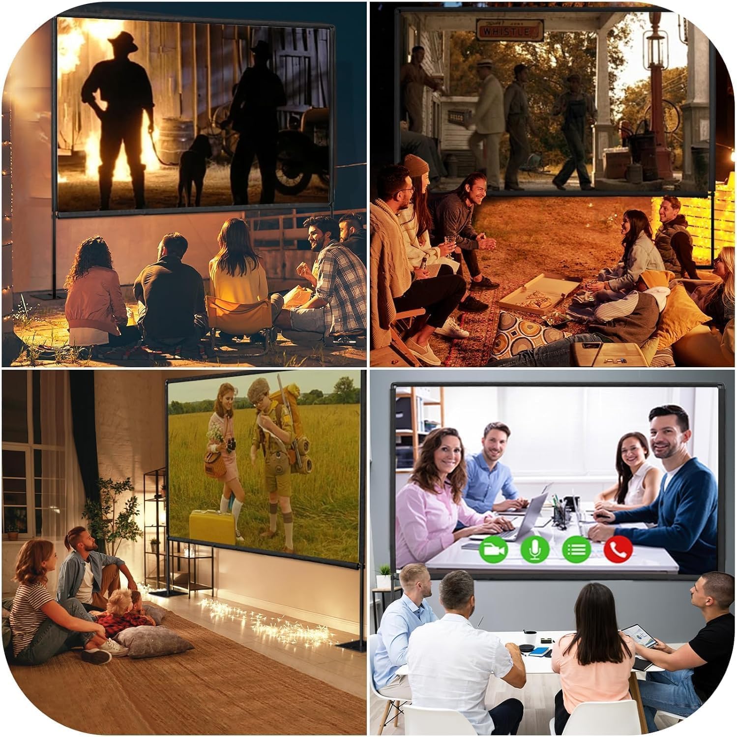Écran de Projection avec Support 100 Pouces, EMART Toile de Projection Portable 16:9 HD 4K Adapté Intérieur et Extérieur avec Sac Transport et Base Robuste, pour Le Jardin, Fêtes et Home Cinéma