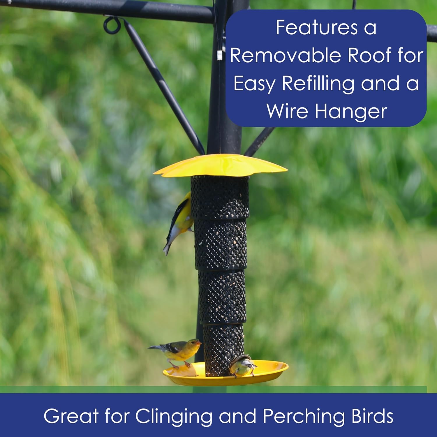 Collapsible Tube Bird Feeder - Outside Hanging Bird Feeder Diamond Mesh for Finches and Chickadees - Holds 1 Pound of Sunflower Seeds, Peanuts, or Sunflower Kernels