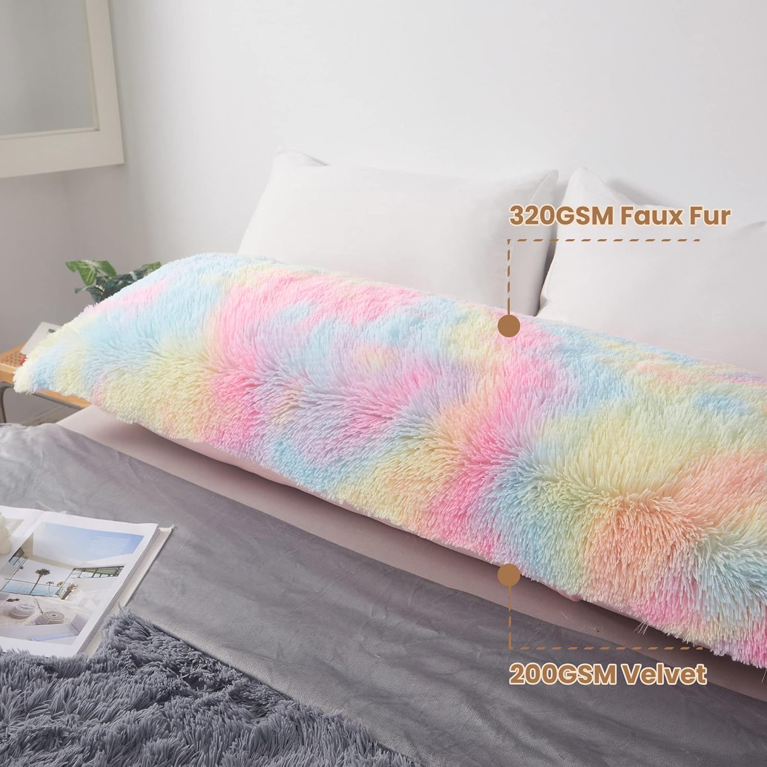 MEGO Rainbow Print Fluffy Body Pillow Cover, 20x54 Guyana Ubuy