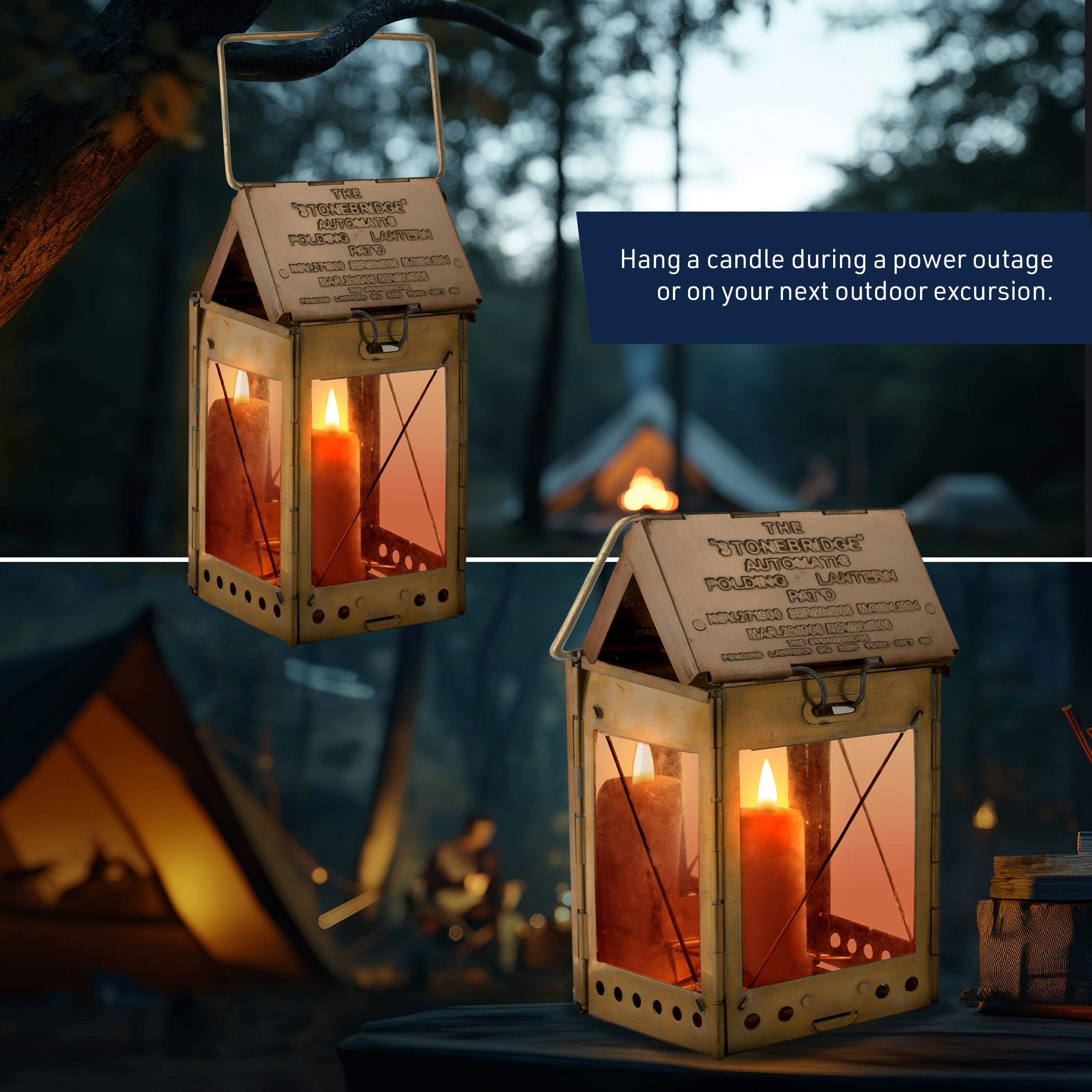 ライト・ランタン STONEBRIDGE FOLDING LANTERN Brass Stonebridge Candle Lanterns: Portable Brass Candle